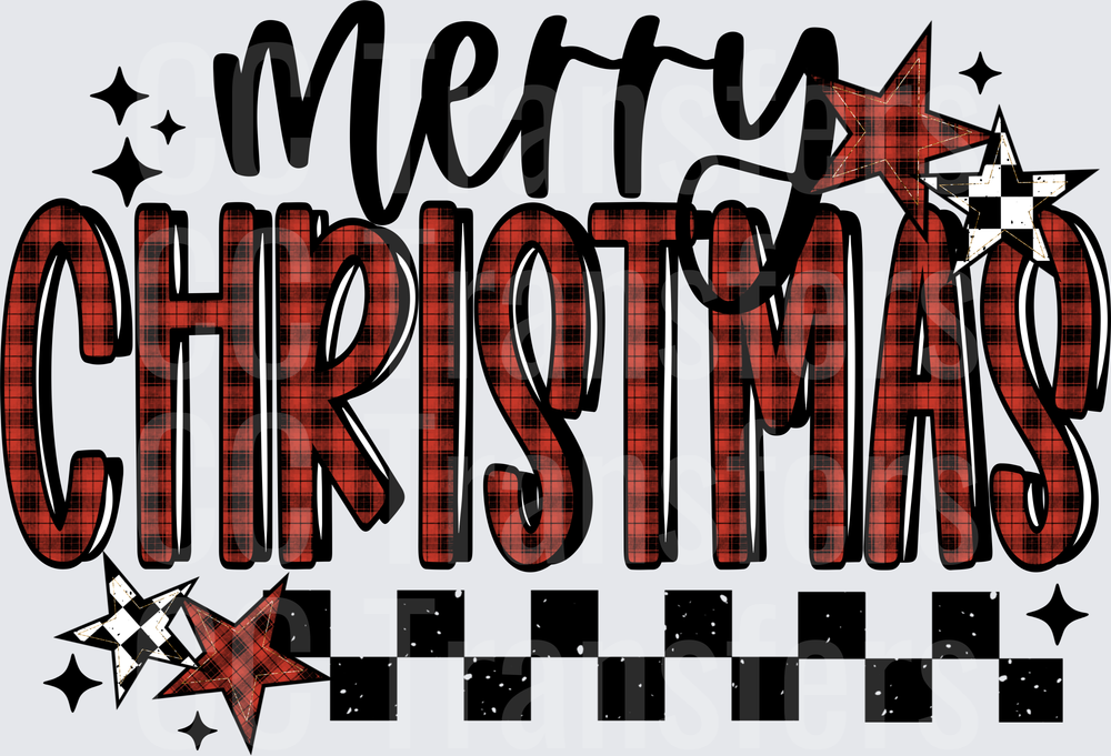 Merry Christmas Buffalo Plaid Stars Checker Bold Design (DTF)