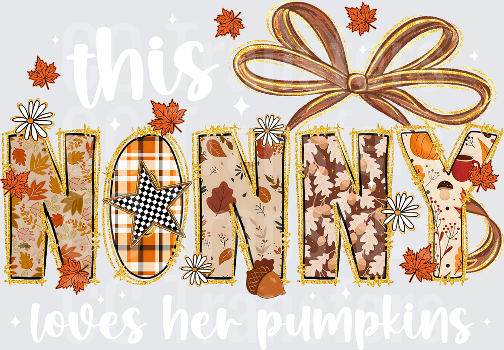 Nonny Fall Autumn Leaves Bow Patterned Glitter Letters (DTF)