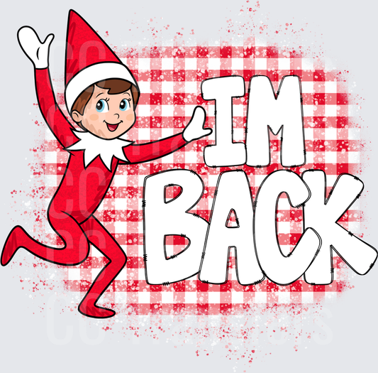 Christmas Elf I'm Back Red Gingham Holiday Design (DTF)