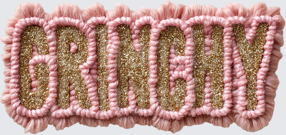 Granny Gold Glitter Pink Chenille Patch Style (DTF)