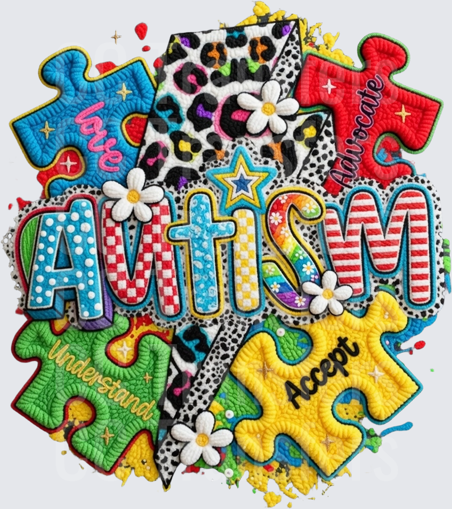 Autism Awareness Puzzle Pieces Love Accept Advocate DTF