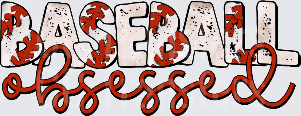 Baseball Obsessed Distressed Stitched Lettering Design (DTF)