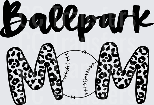 Ballpark Mom Leopard Print Baseball Script Design (DTF)