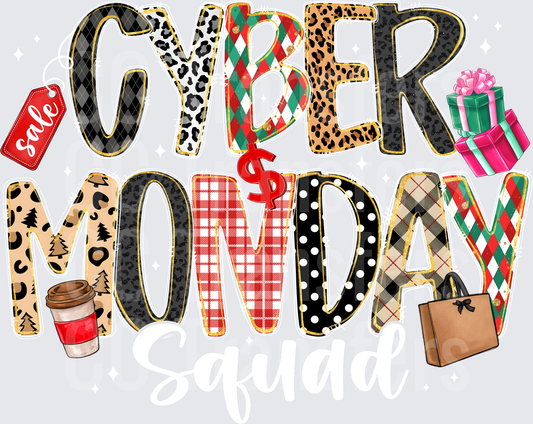 Cyber Monday Mixed Pattern Letters Shopping Design (DTF)