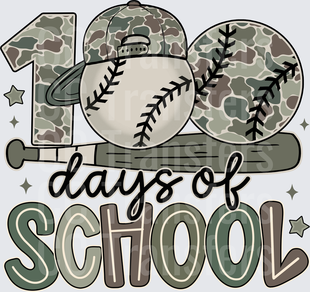 100 Days of School Camo Baseball Bat Stars (DTF)