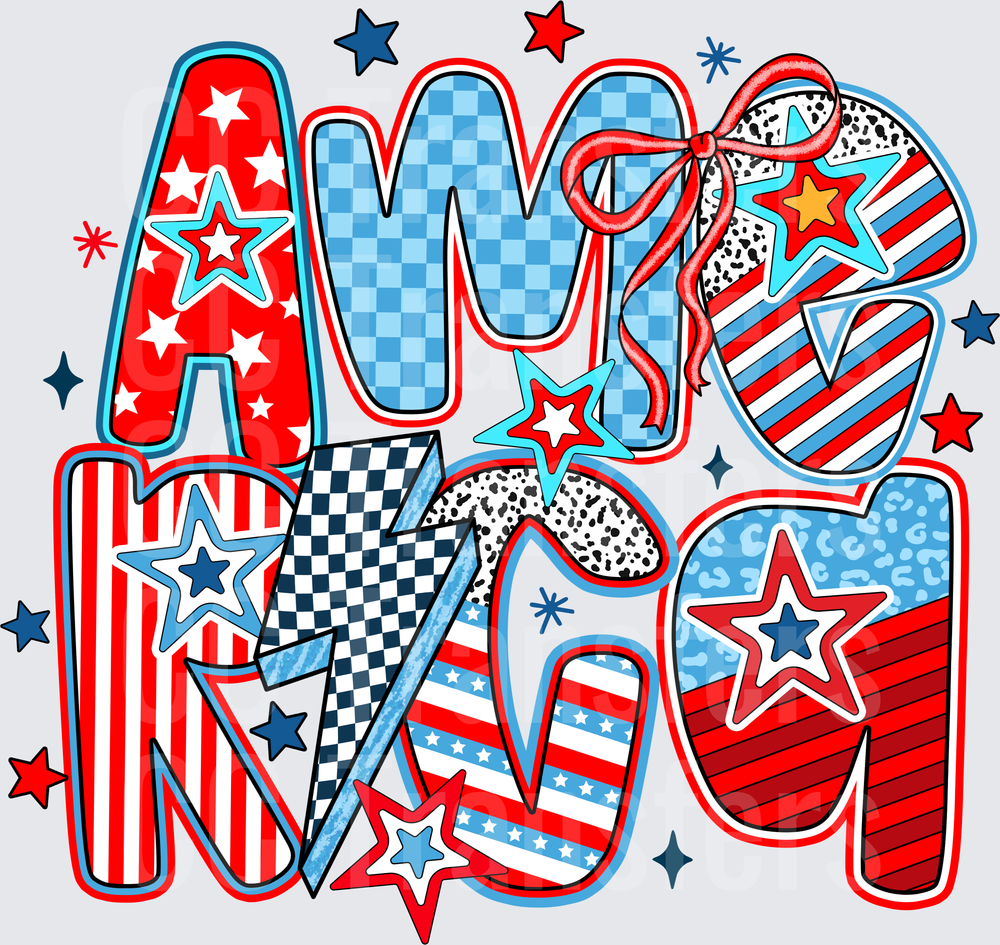 Patriotic AMERICA Patterned Bold Letters Stars (DTF)