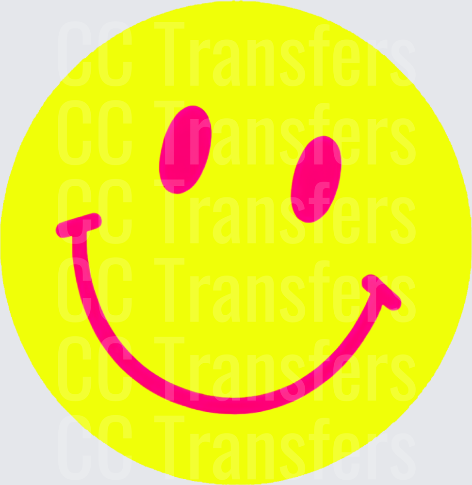 Neon Yellow Smiley Face Hot Pink Smile (DTF)