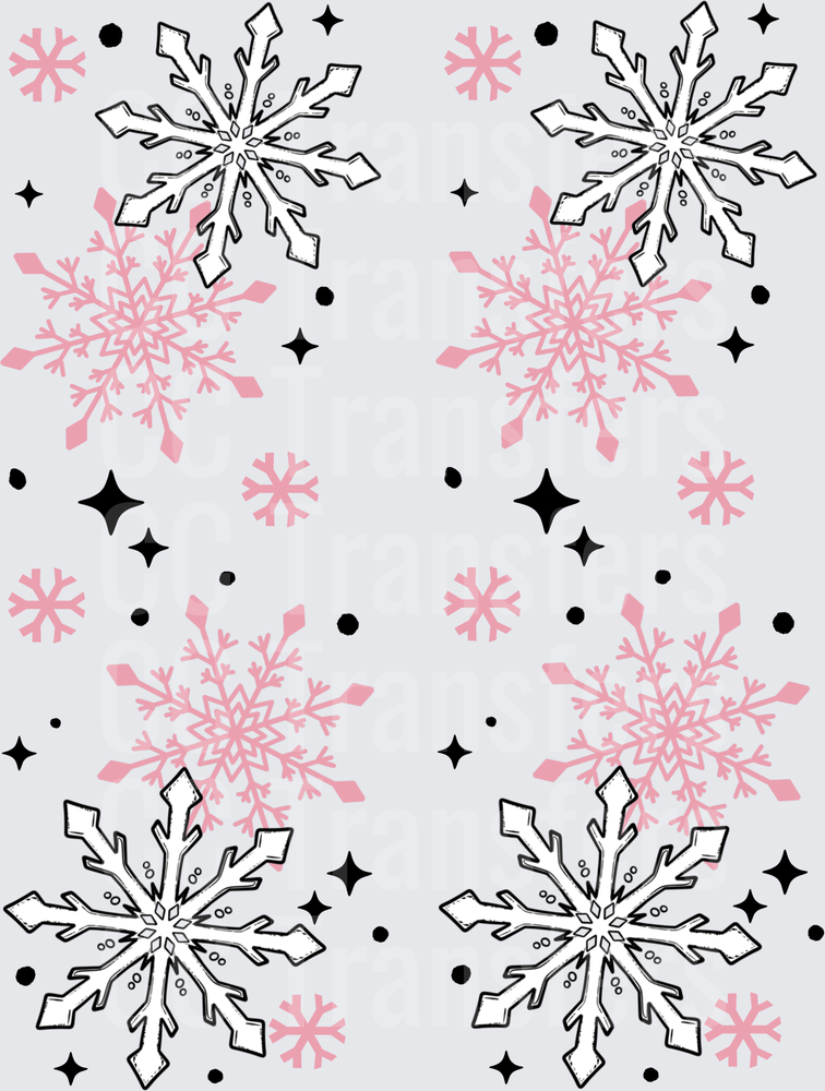 Pink and Black Layered Snowflakes with Sparkles (DTF)