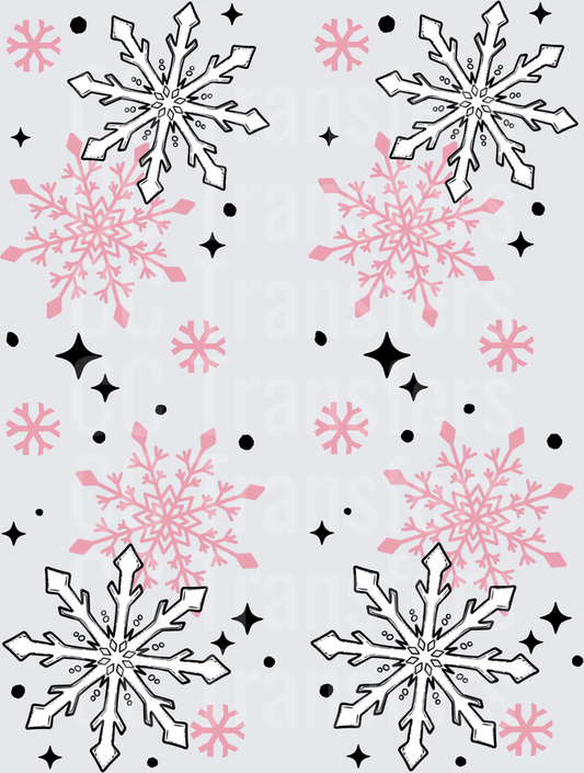 Pink and Black Layered Snowflakes with Sparkles (DTF)