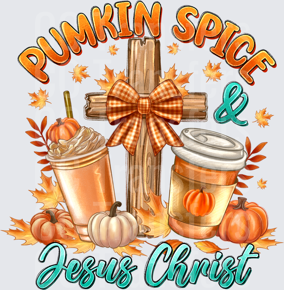 Pumkin Spice & Jesus Christ Fall Cross Coffee Design (DTF)