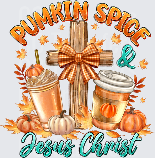 Pumkin Spice & Jesus Christ Fall Cross Coffee Design (DTF)