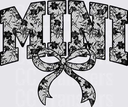 Mini Floral Lace Letter Varsity Bow Design (DTF)