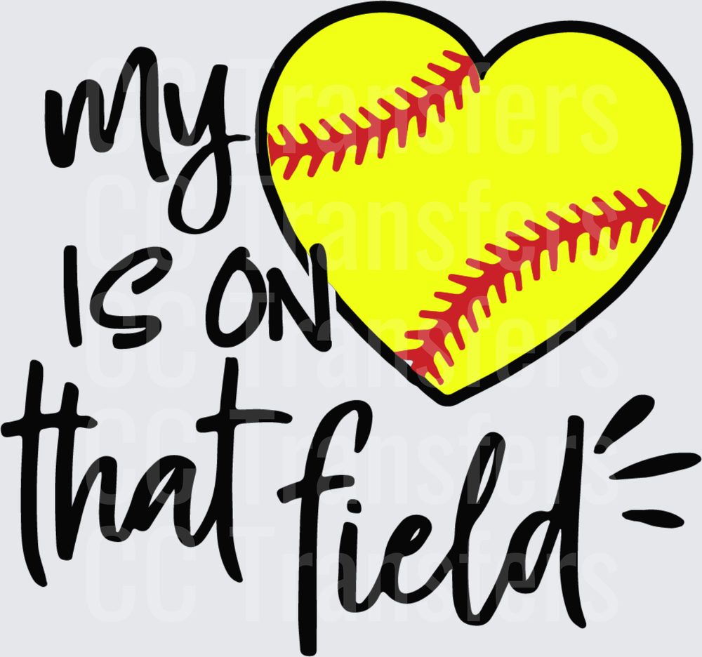 My Heart Is On That Field Yellow Softball Heart (DTF)