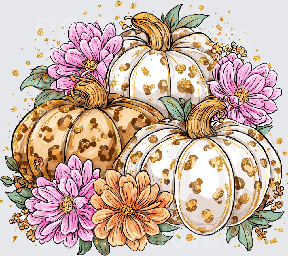 Leopard Print Pumpkins Pink Floral Gold Glitter Fall (DTF)