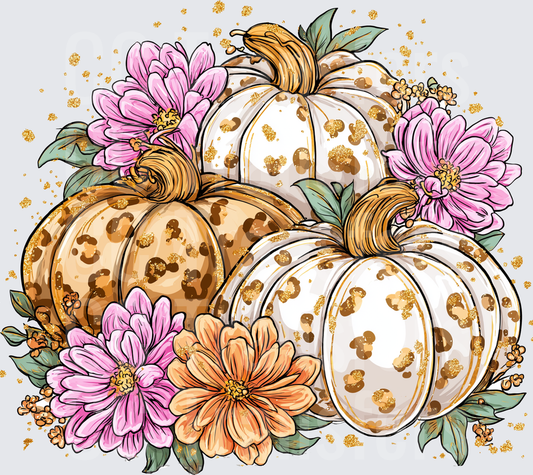 Leopard Print Pumpkins Pink Floral Gold Glitter Fall (DTF)