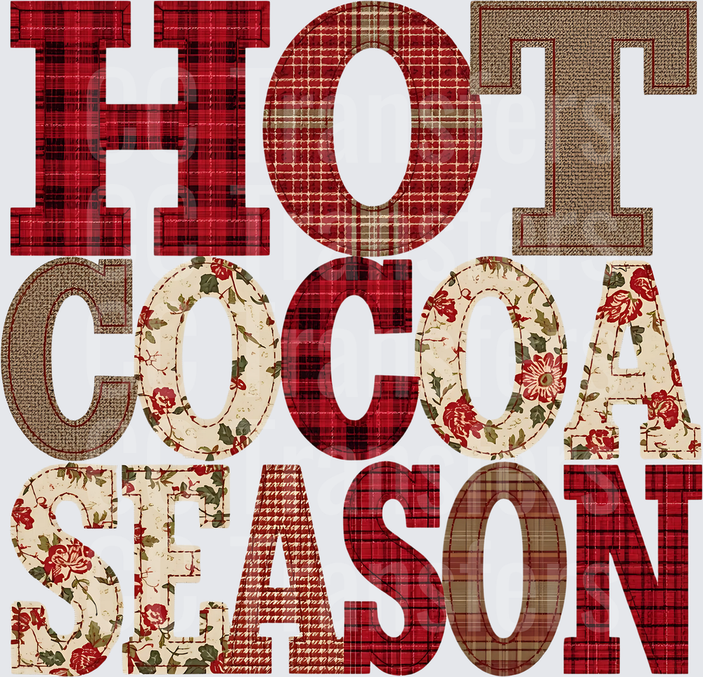 Hot Cocoa Season Patchwork Plaid Floral Letter Design (DTF)