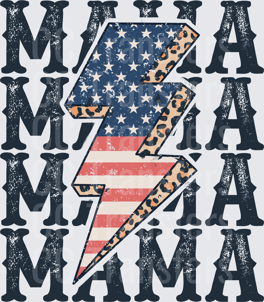Mama Repeat Leopard American Flag Lightning Bolt (DTF)