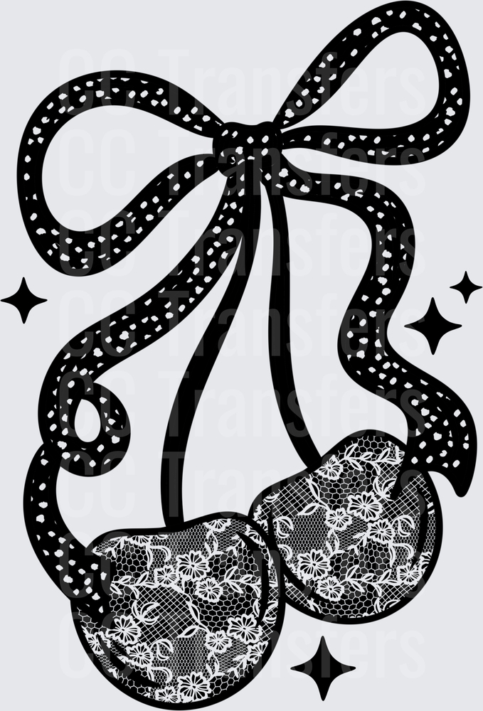 Black Lace Cherries with Bow and Sparkles (DTF)