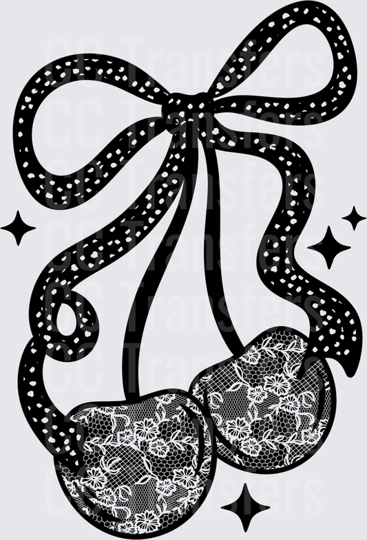 Black Lace Cherries with Bow and Sparkles (DTF)