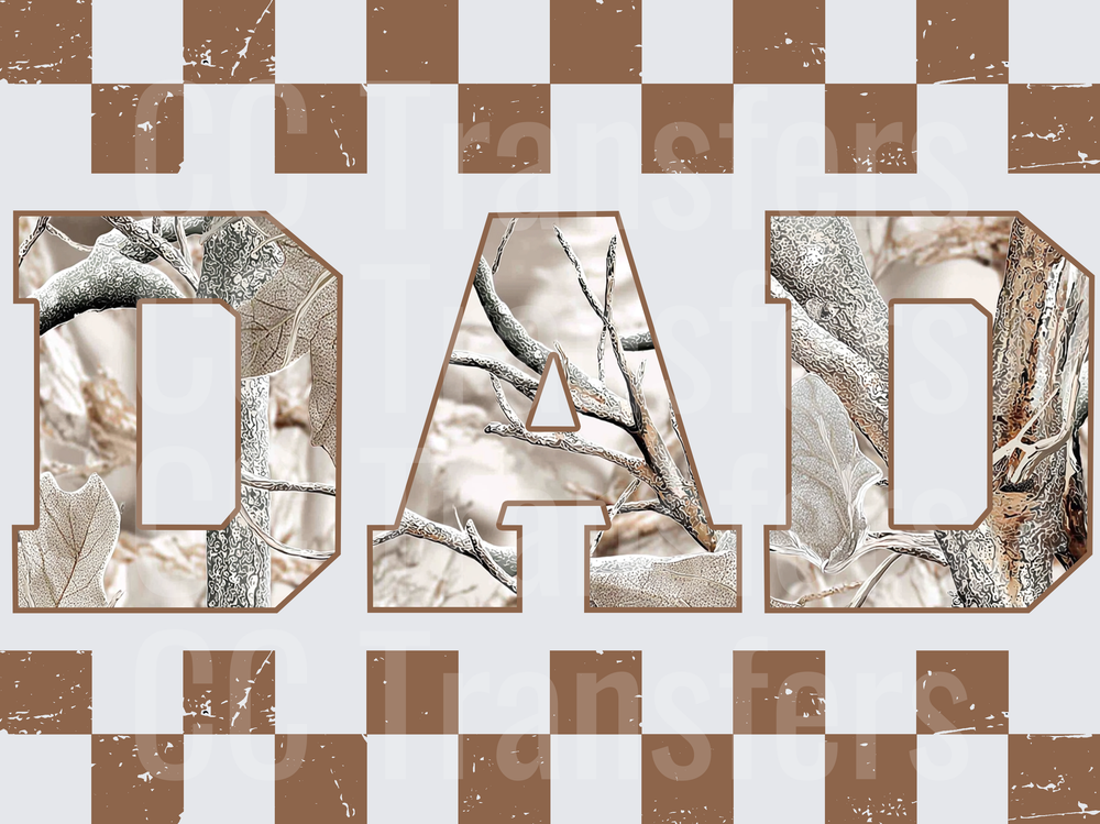 DAD Realtree Camo Letters Distressed Checkered Border (DTF)