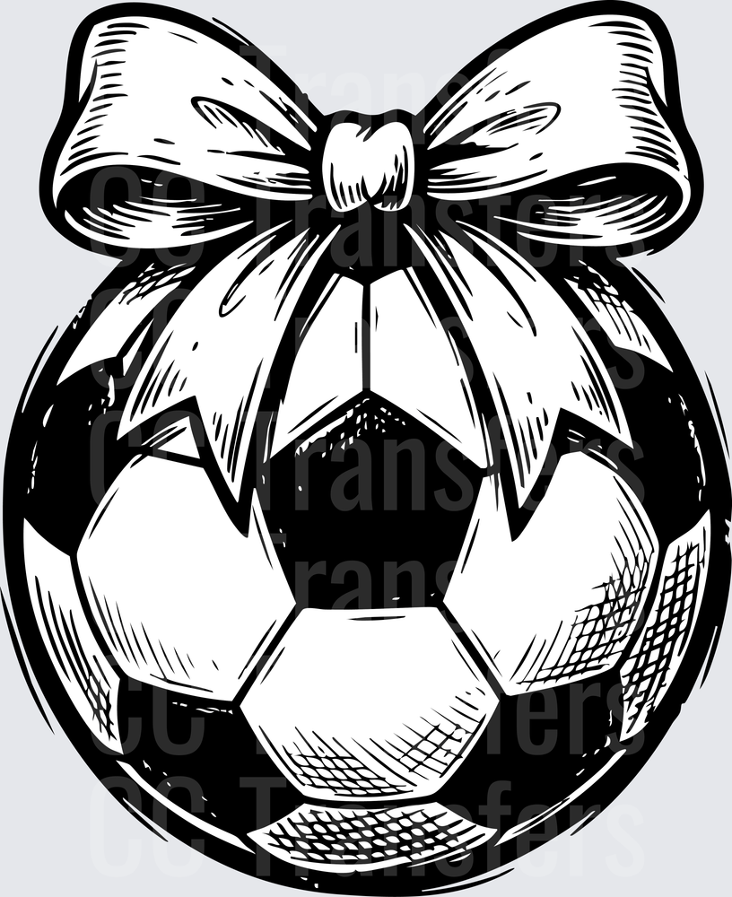 Soccer Ball Christmas Ornament with Bow Black and White (DTF)