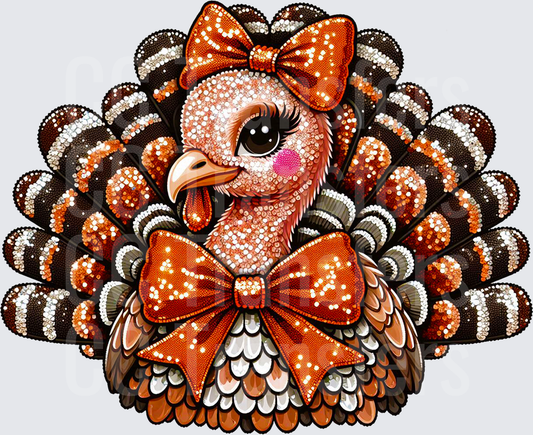 Glam Rhinestone Turkey Girl with Orange Bows (DTF)