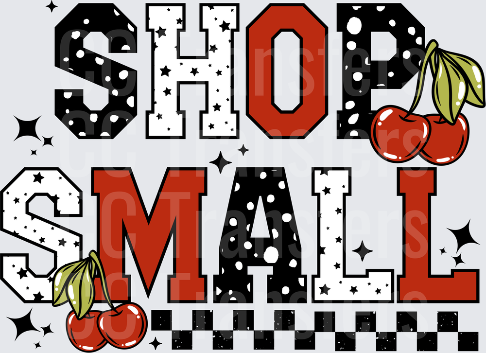 Shop Small Bold Varsity Letters Cherries Checkered (DTF)