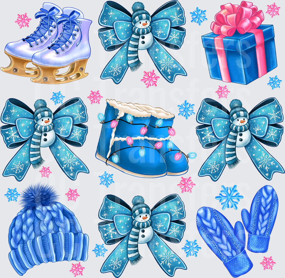 Blue Winter Christmas Bundle Snowman Bows & Accessories (DTF)