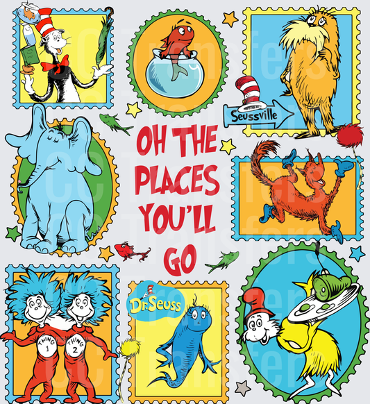 Oh The Places You'll Go Storybook Characters Stamp Collage (DTF)
