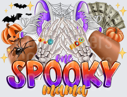One Spooky Mama Skeleton Hands Halloween Bats Pumpkins (DTF)