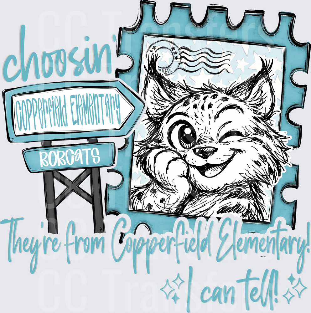 Choosin' Copperfield Elementary Bobcats Smiling Bobcat Stamp (DTF)