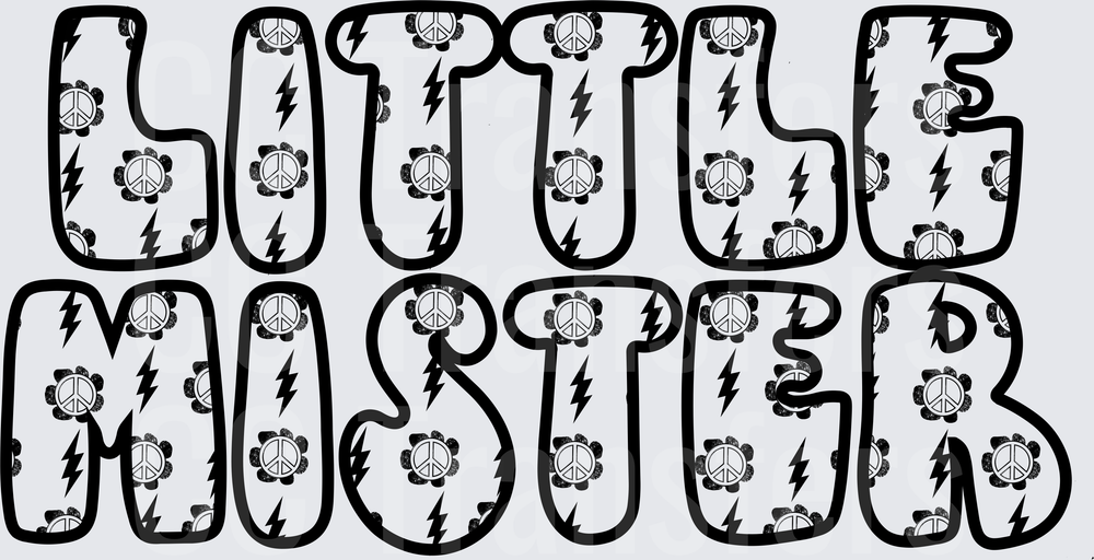 Little Mister Bold Bubble Letters Peace Signs Lightning (DTF)