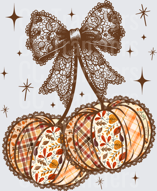 Autumn Patchwork Cherries with Lace Bow and Stars (DTF)