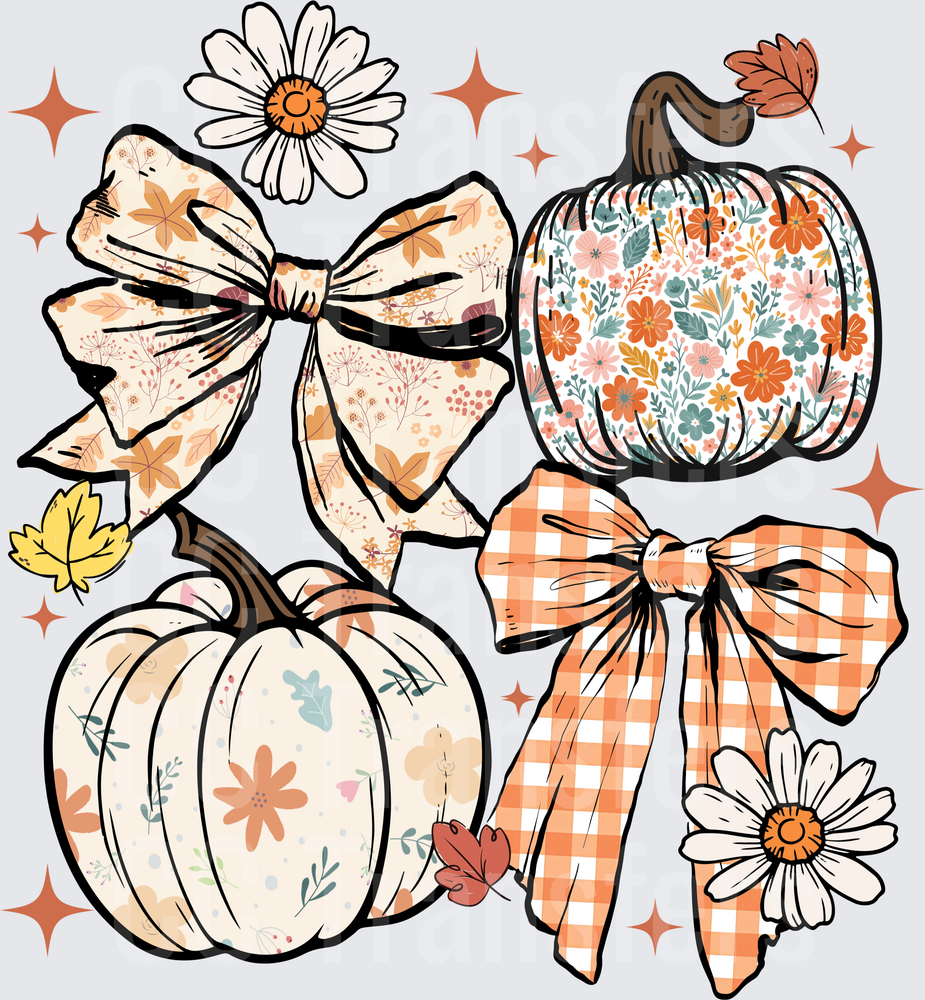 Boho Fall Pumpkins Bows Daisies Floral Autumn Leaves (DTF)