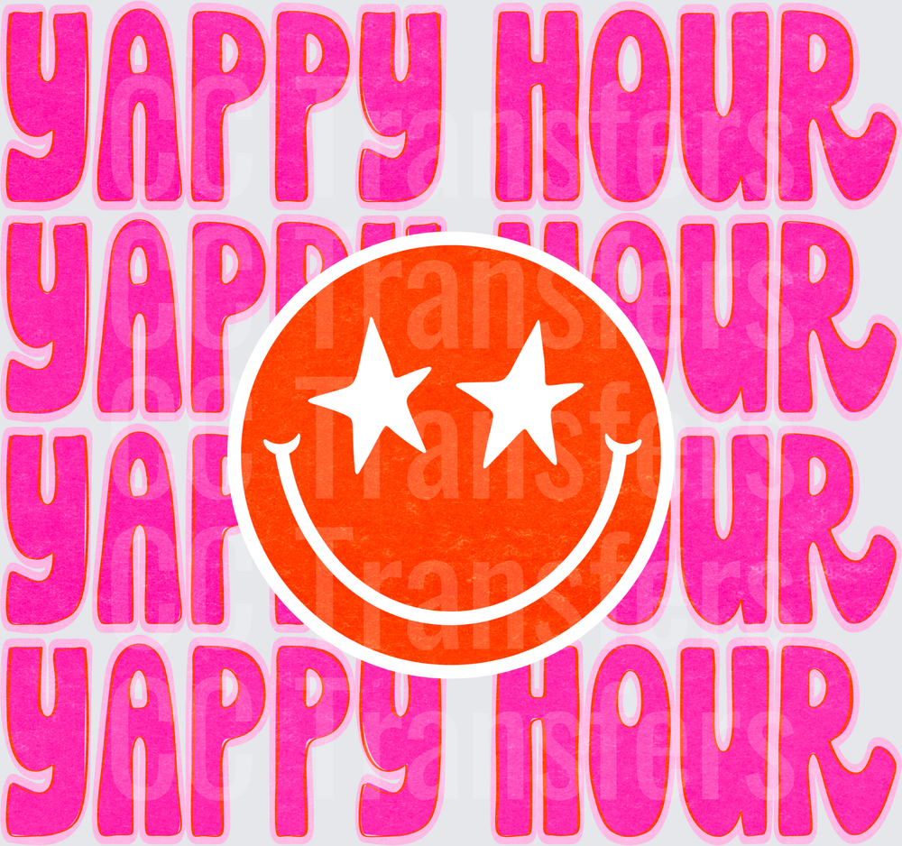 Yappy Hour Retro Smiley Star Eyes Bold Pink Design (DTF)