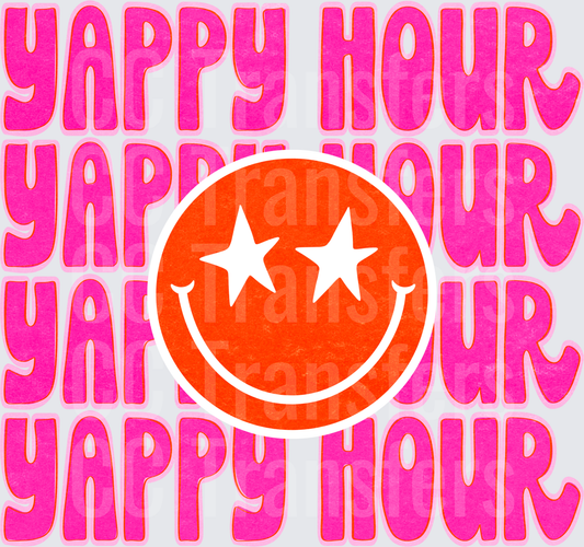 Yappy Hour Retro Smiley Star Eyes Bold Pink Design (DTF)