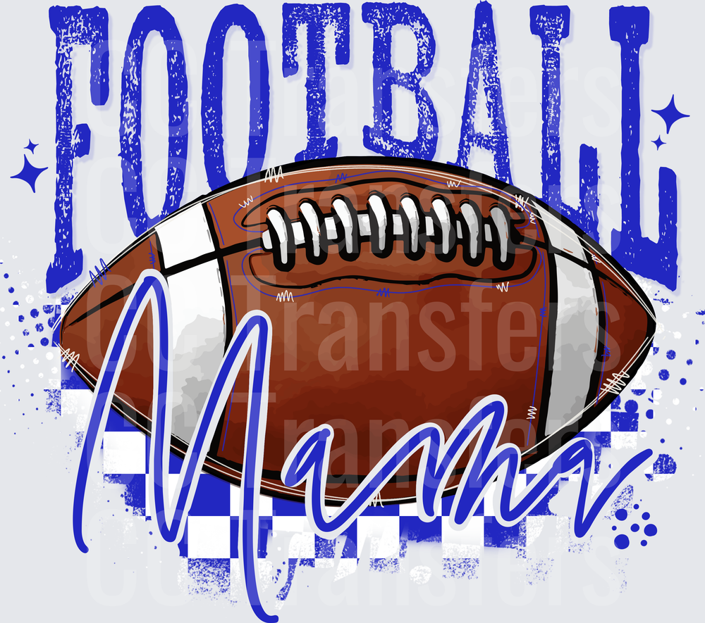 Football Mama Blue Grunge Checkered Script Design (DTF)