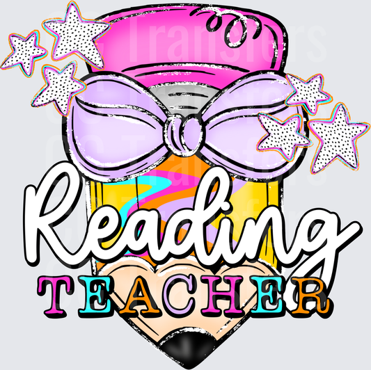 Reading Teacher Pencil with Bow and Stars (DTF)