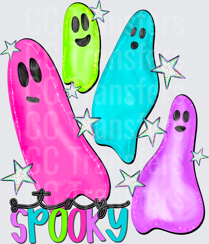 Stay Spooky Neon Glitter Ghosts with Stars Halloween (DTF)