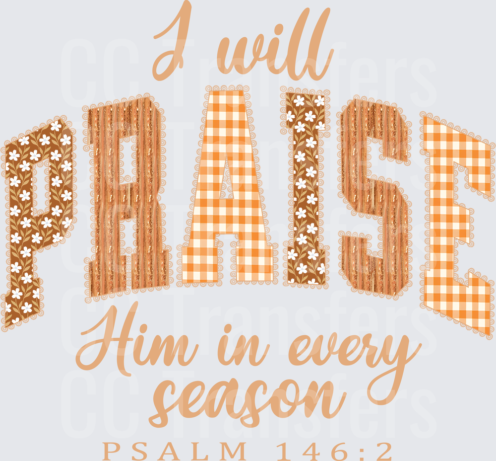 I Will Praise Him In Every Season Psalm 146:2 Patchwork (DTF)