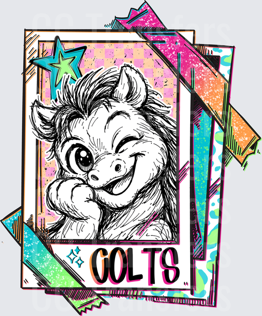 Retro Colts Mascot Trading Card Style Sketch Design (DTF)