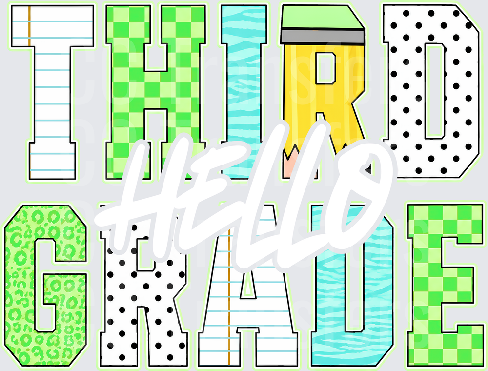 Third Grade Mixed Pattern Block Letters Back to School (DTF)