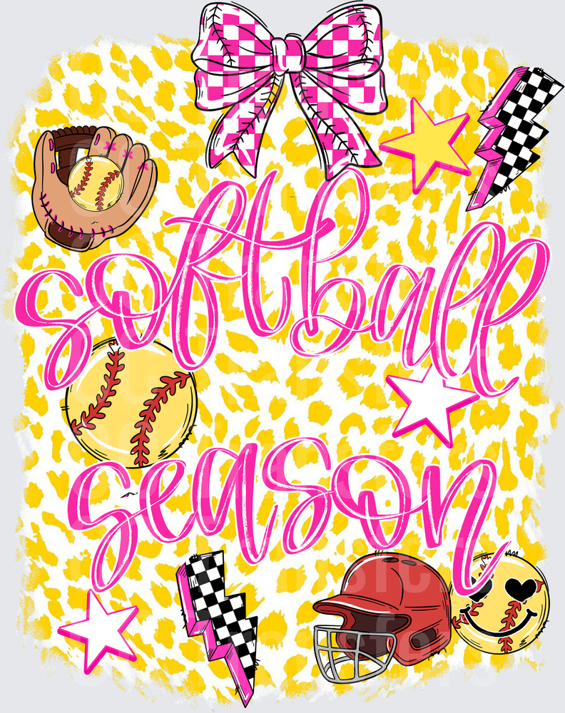 Softball Season Leopard Pink Bow Helmet Glove Ball (DTF)
