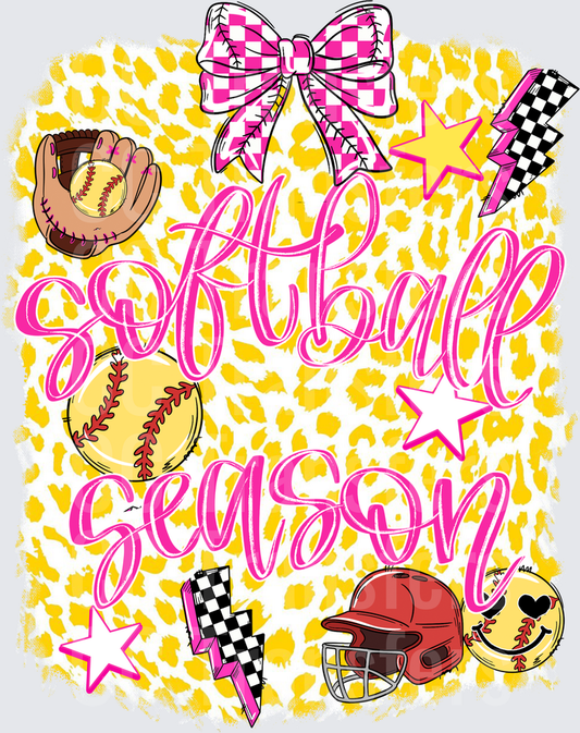 Softball Season Leopard Pink Bow Helmet Glove Ball (DTF)