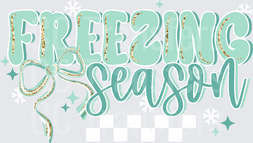 Freezing Season Mint Gold Glitter Bow Typography (DTF)
