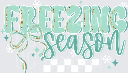 Freezing Season Mint Gold Glitter Bow Typography (DTF)