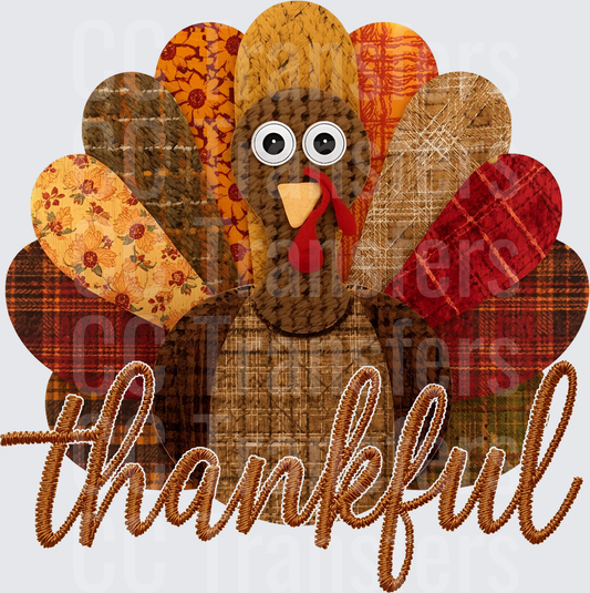 Thankful Patchwork Turkey Fall Autumn Design (DTF)