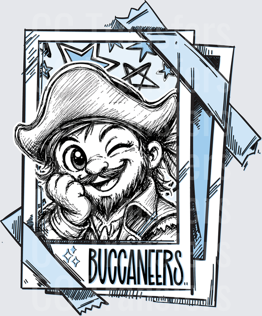 Smiling Cartoon Pirate Mascot Buccaneers Sketch Card (DTF)