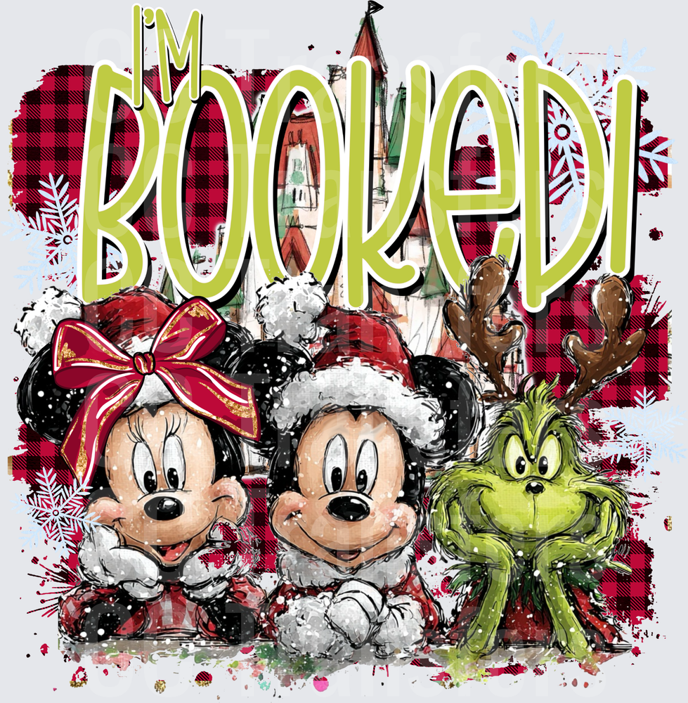 I'm Booked Christmas Holiday Characters Buffalo Plaid (DTF)