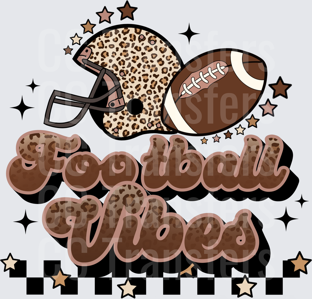 Football Vibes Leopard Print Helmet Stars Checkered (DTF)